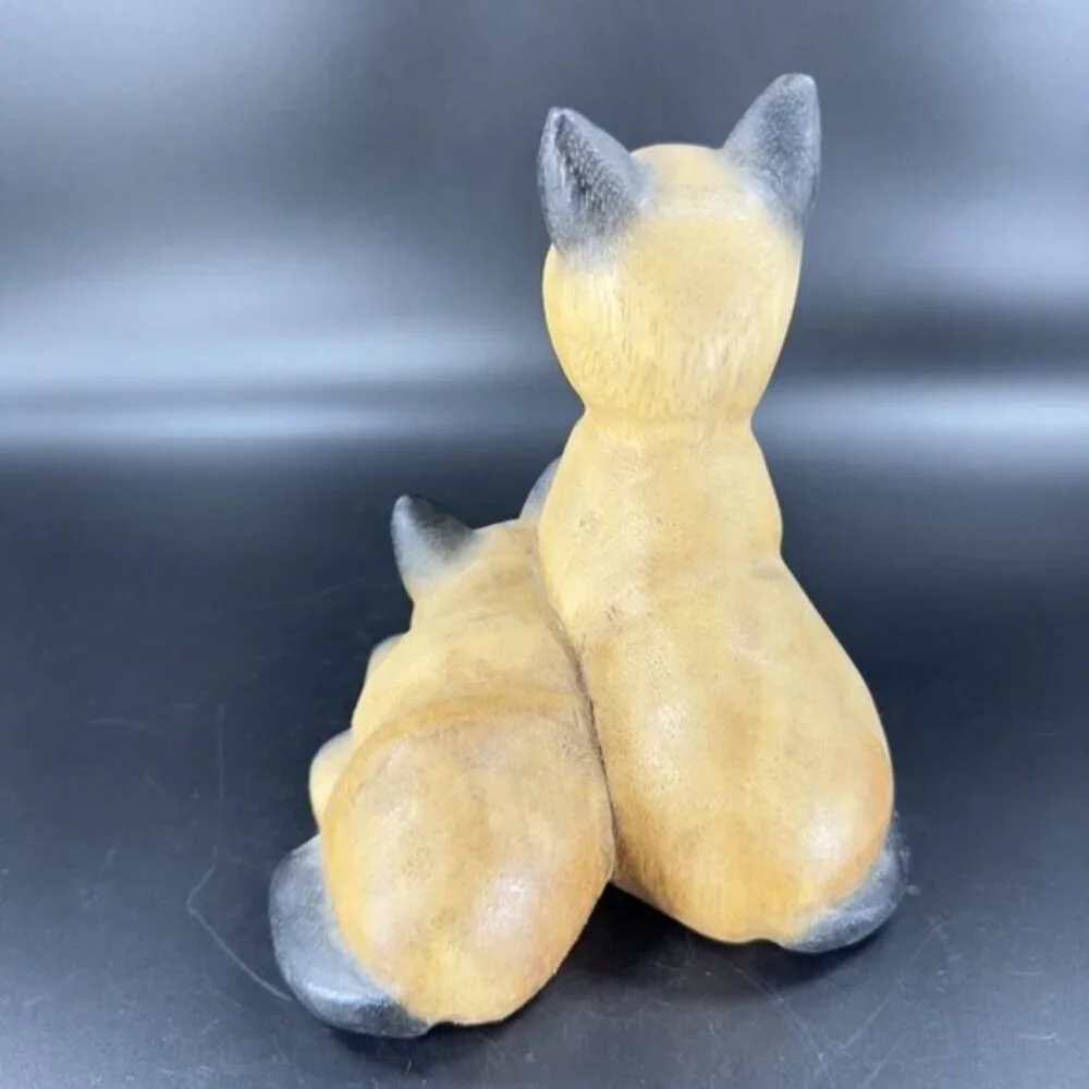 Vintage Hand Carved Wood Kitty Cat‎ Figurine Brown With Blue Eyes Cats Figure